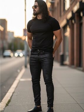 KDNK Black Velvet Skinny Jeans Size 30 BNWT Designer Style Pants Slim Fit